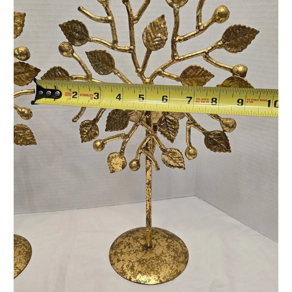 Pair of Intricate Vintage Gold Metal Tree of Life Candle Holders - Read Descrip